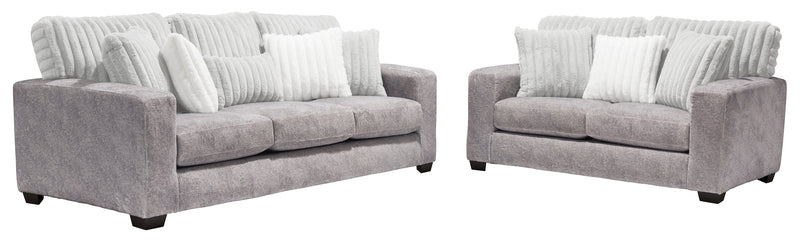 Made in Canada Koda 92\" Chenille and Faux Fur Fabric Sofa with Removable Cushions - Plush Paloma Grey