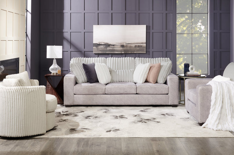 Made in Canada Koda 92\" Chenille and Faux Fur Fabric Sofa with Removable Cushions - Plush Paloma Grey
