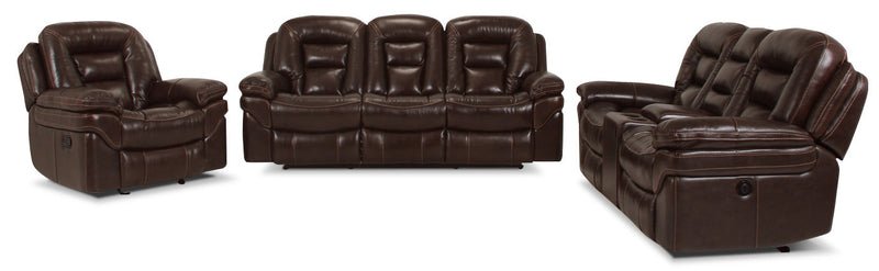 Leo 78\" Genuine Leather Power Reclining Loveseat with Storage Console - Walnut Brown