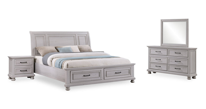 Kylie 6pc Bedroom Set with Storage Bed, Dresser, Mirror & Nightstand, Sand - King Size