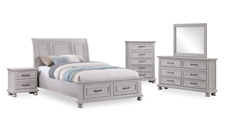 Kylie Platform Storage Bed with Headboard & Frame, Sand - Queen Size