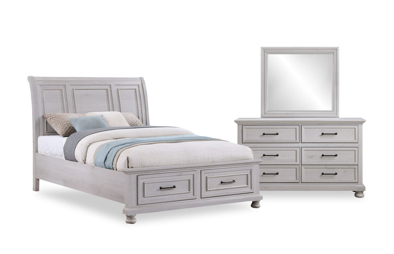 Kylie 5pc Bedroom Set with Storage Bed, Dresser & Mirror, Sand - Queen Size