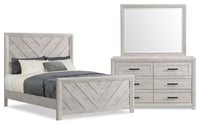 Lark 5pc Bedroom Set with Panel Bed, Dresser & Mirror, Rustic White  - Full Size 