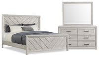Lark 5pc Bedroom Set with Panel Bed, Dresser & Mirror, Rustic White  - King Size 