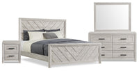 Lark 6pc Bedroom Set with Panel Bed, Dresser, Mirror & Nightstand, Rustic White - King Size 