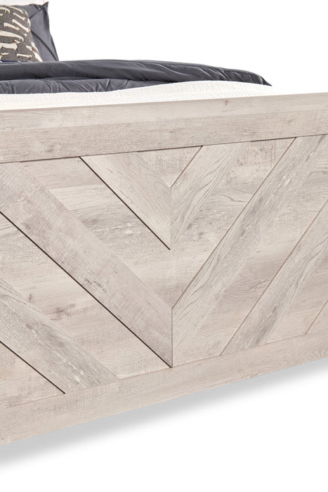Lark Panel Bed with Headboard & Frame, Chevron Pattern, Rustic White - Queen Size