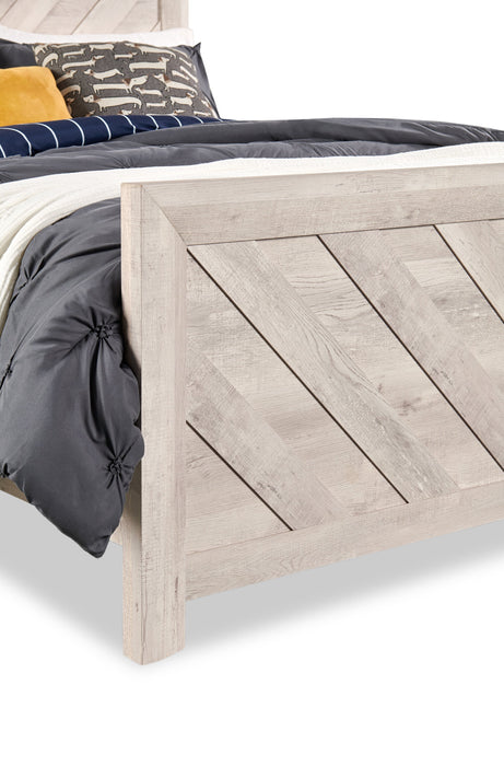 Lark Panel Bed with Headboard & Frame, Chevron Pattern, Rustic White - Queen Size