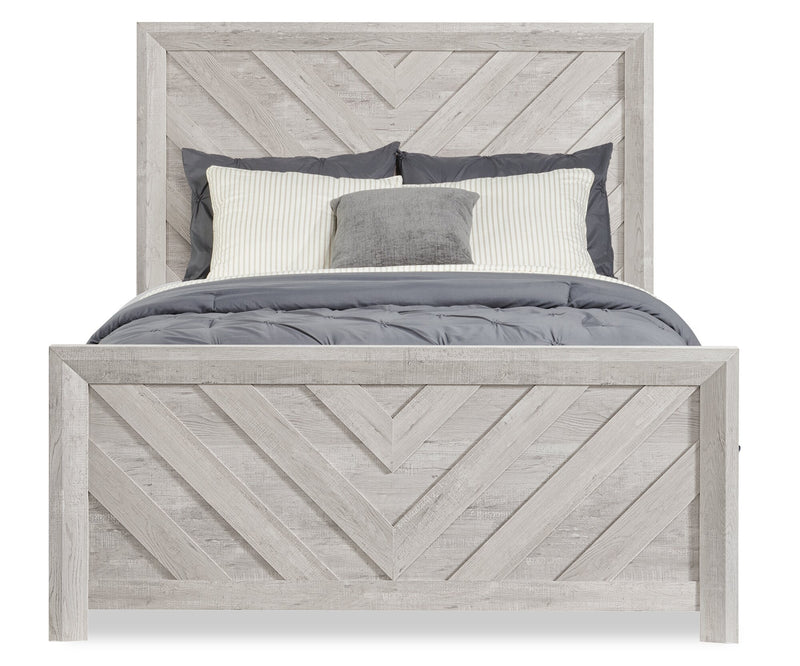Lark 5pc Bedroom Set with Panel Bed, Dresser & Mirror, Rustic White  - Queen Size