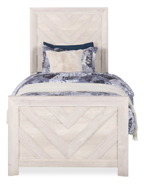 Lark Panel Bed with Headboard & Frame for Kids, Chevron Pattern, Rustic White - Twin Size