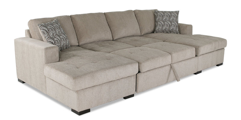 Made in Canada Legend 3-Piece Chenille Fabric Sleeper Sectional with Two Storage Chaises - Platinum Beige