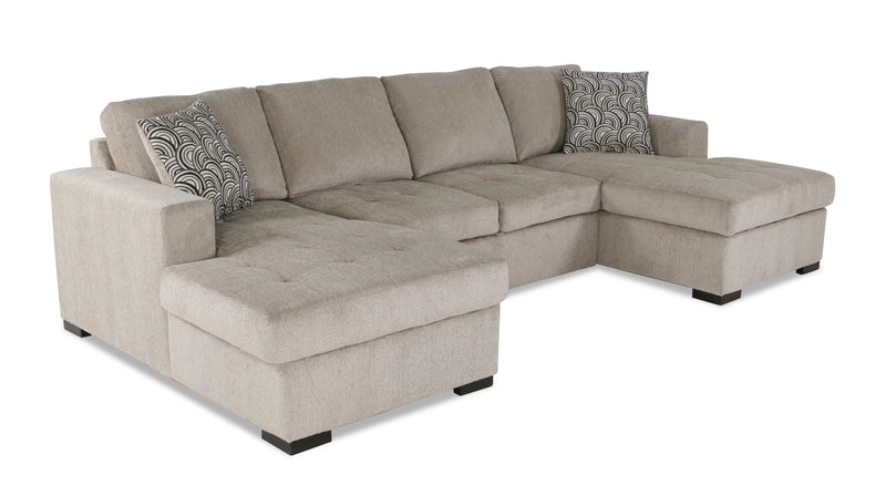 Made in Canada Legend 3-Piece Chenille Fabric Sleeper Sectional with Two Storage Chaises - Platinum Beige