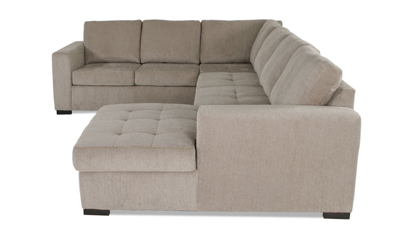 Made in Canada Legend 3-Piece Right-Facing Chenille Fabric Sleeper Sectional with Storage Chaise - Platinum Beige