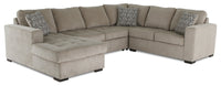 Made in Canada Legend 4-Piece Left-Facing Chenille Fabric Sleeper Sectional with Storage Chaise - Platinum Beige 