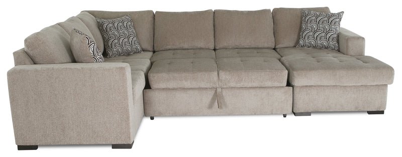 Made in Canada Legend 4-Piece Right-Facing Chenille Fabric Sleeper Sectional with Storage Chaise - Platinum Beige