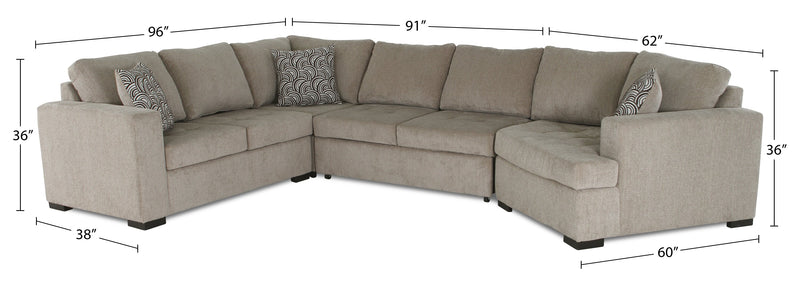 Made in Canada Legend 4-Piece Right-Facing Chenille Fabric Cuddler Sleeper Sectional - Platinum Beige