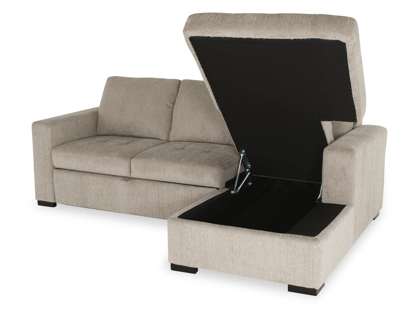 Made in Canada Legend 2-Piece Right-Facing Chenille Fabric Sleeper Sectional with Storage Chaise - Platinum Beige