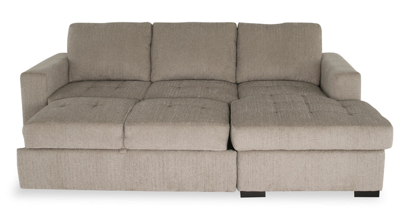 Made in Canada Legend 2-Piece Right-Facing Chenille Fabric Sleeper Sectional with Storage Chaise - Platinum Beige