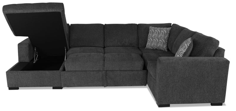 Made in Canada Legend 3-Piece Left-Facing Chenille Fabric Sleeper Sectional with Storage Chaise - Pepper Grey
