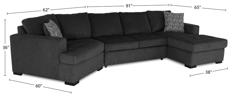 Made in Canada Legend 3-Piece Left-Facing Chenille Fabric Cuddler Sleeper Sectional with Chaise - Pepper Grey