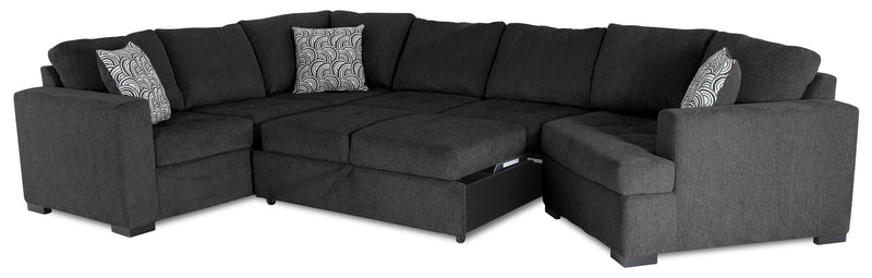 Made in Canada Legend 3-Piece Right-Facing Chenille Fabric Cuddler Sleeper Sectional - Pepper Grey