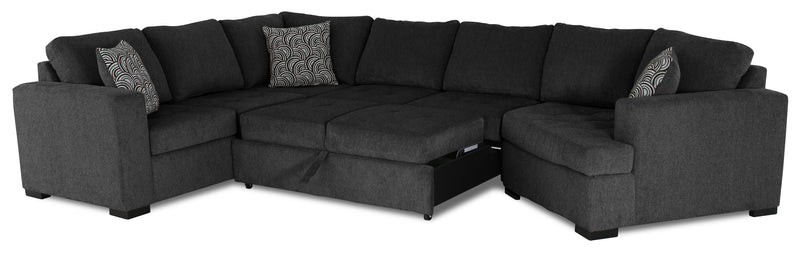 Made in Canada Legend 4-Piece Right-Facing Chenille Fabric Cuddler Sleeper Sectional - Pepper Grey