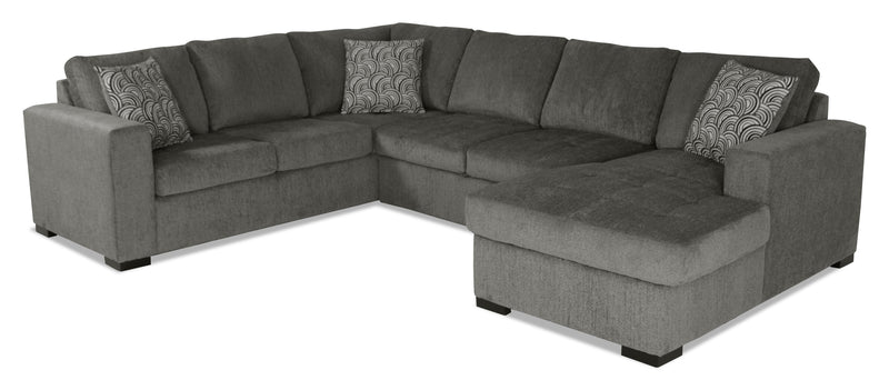 Made in Canada Legend 3-Piece Right-Facing Chenille Fabric Sleeper Sectional with Storage Chaise - Pewter Brown