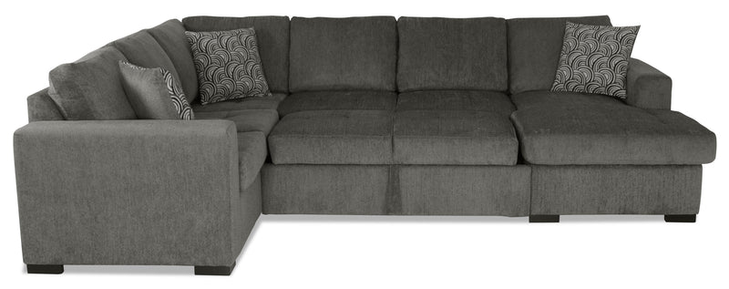 Made in Canada Legend 3-Piece Right-Facing Chenille Fabric Sleeper Sectional with Storage Chaise - Pewter Brown