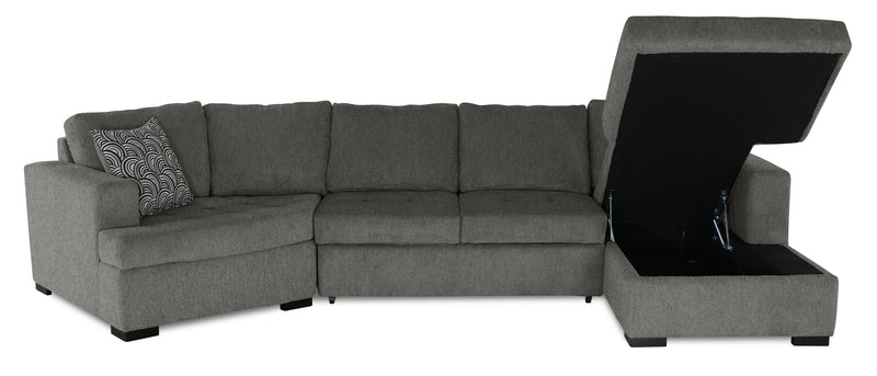 Made in Canada Legend 3-Piece Left-Facing Chenille Fabric Cuddler Sleeper Sectional with Chaise - Pewter Brown