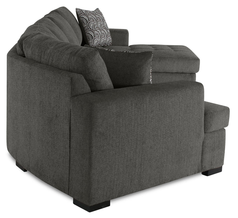 Made in Canada Legend 3-Piece Left-Facing Chenille Fabric Cuddler Sleeper Sectional with Chaise - Pewter Brown