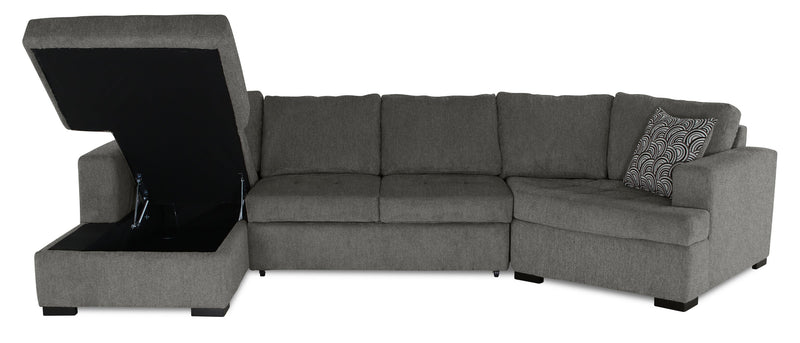 Made in Canada Legend 3-Piece Right-Facing Chenille Fabric Cuddler Sleeper Sectional with Chaise - Pewter Brown
