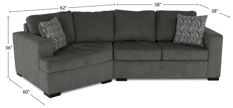 Made in Canada Legend 2-Piece Left-Facing Chenille Fabric Cuddler Sectional - Pewter Brown