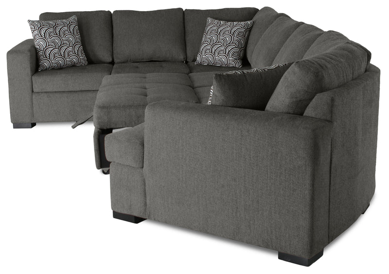 Made in Canada Legend 3-Piece Right-Facing Chenille Fabric Cuddler Sleeper Sectional - Pewter Brown