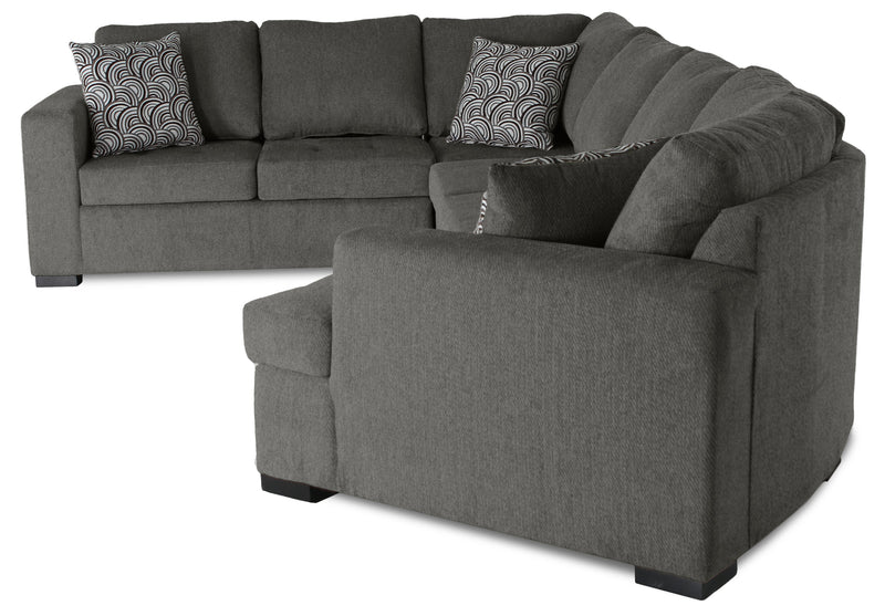 Made in Canada Legend 3-Piece Right-Facing Chenille Fabric Cuddler Sleeper Sectional - Pewter Brown