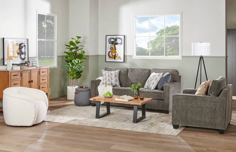 Made in Canada Lennox 79\" Chenille Fabric Sofa with Reversible Cushions and Accent Pillows - Grey