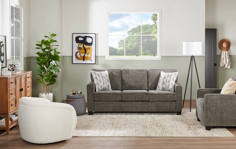 Made in Canada Lennox 79\" Chenille Fabric Sofa with Reversible Cushions and Accent Pillows - Grey