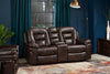 Leo 78" Leather-Look Fabric Glider Reclining Loveseat with Storage Console - Walnut Brown | Causeuse coulissante inclinable Leo de 78 po en tissu d’apparence cuir avec console de rangement - brun noyer