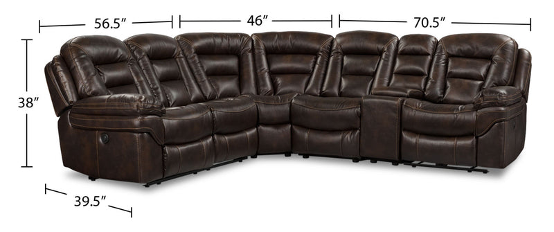 Leo 6-Piece Faux Leather Power Reclining Sectional - Walnut Brown