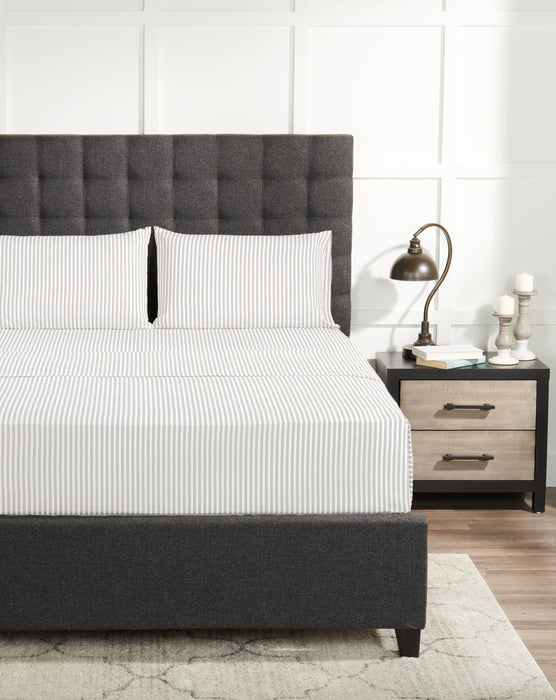 Striped 4-Piece King Cotton Sheet Set - Light Grey