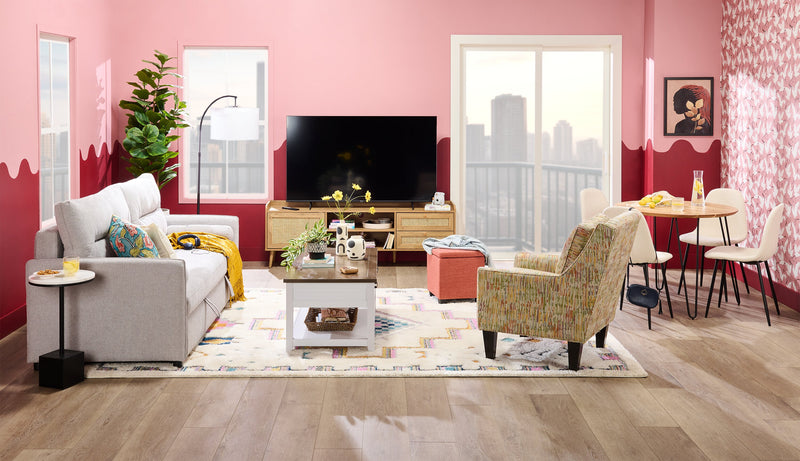 Kort & Co. Logan 47.25\" Traditional Coffee Table with Storage and Shelf - White and Walnut Oak 