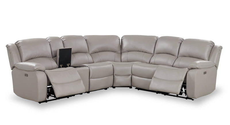 Marcel 6-Piece Genuine Leather Power Reclining Sectional with Storage Console and USB Port - Calm Grey