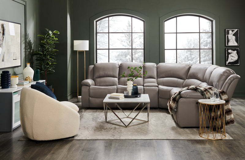 Marcel 6-Piece Genuine Leather Power Reclining Sectional with Storage Console and USB Port - Calm Grey