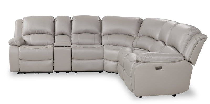 Marcel 6-Piece Genuine Leather Power Reclining Sectional with Storage Console and USB Port - Calm Grey