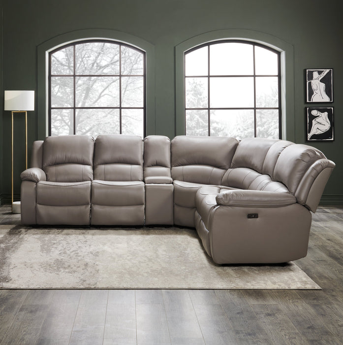 Marcel 6-Piece Genuine Leather Power Reclining Sectional with Storage Console and USB Port - Calm Grey
