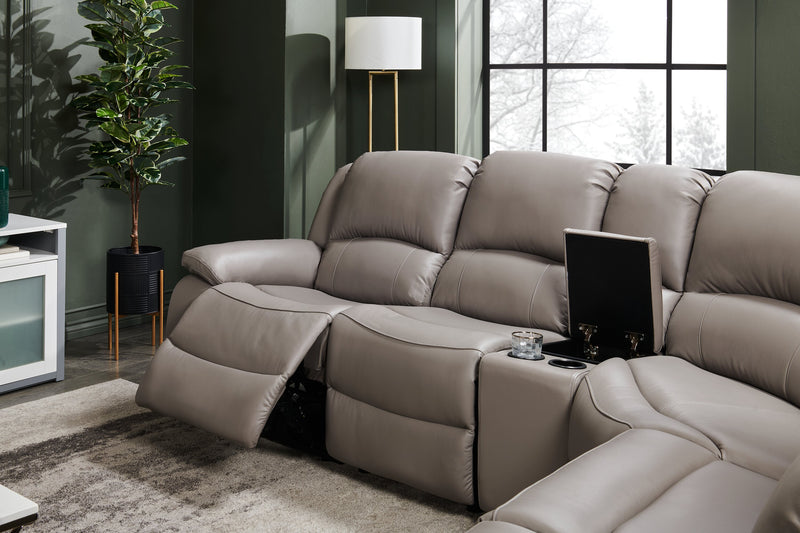 Marcel 6-Piece Genuine Leather Power Reclining Sectional with Storage Console and USB Port - Calm Grey