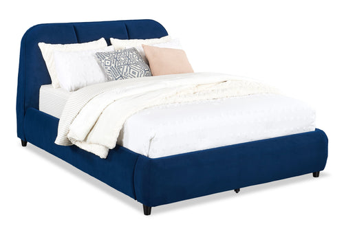 Mave Upholstered Platform Bed in Blue Velvet Fabric - Queen Size 