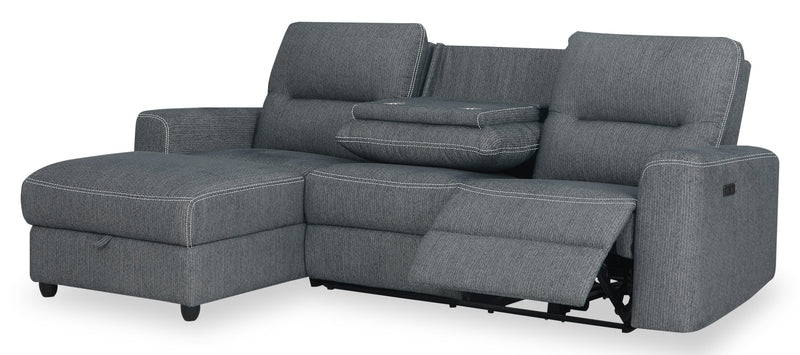 Meadow 2-Piece Left-Facing Chenille Fabric Power Reclining Sectional with Storage Chaise - Denim
