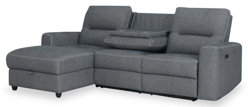 Meadow 2-Piece Left-Facing Chenille Fabric Power Reclining Sectional with Storage Chaise - Denim
