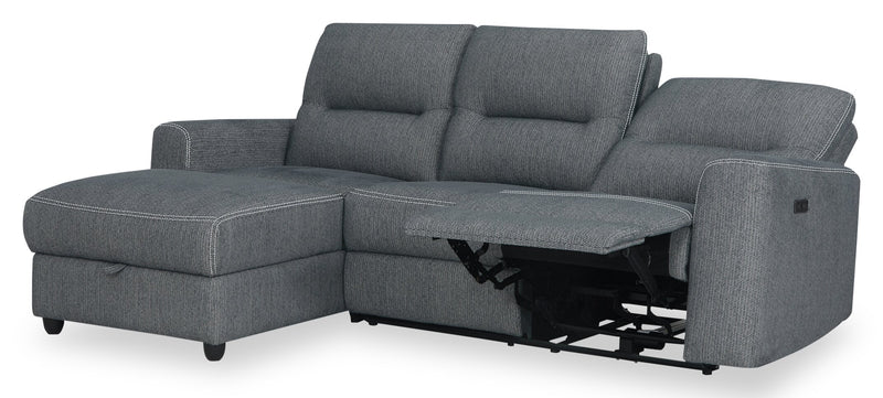 Meadow 2-Piece Left-Facing Chenille Fabric Power Reclining Sectional with Storage Chaise - Denim