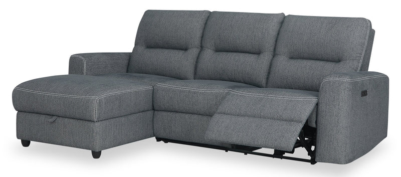 Meadow 2-Piece Left-Facing Chenille Fabric Power Reclining Sectional with Storage Chaise - Denim