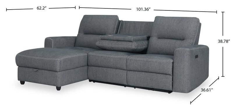 Meadow 2-Piece Left-Facing Chenille Fabric Power Reclining Sectional with Storage Chaise - Denim